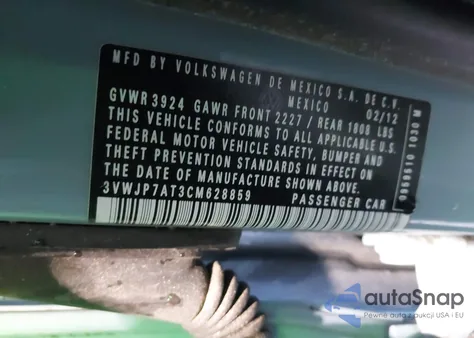 2012 Volkswagen Beetle 2.5L из США, поврежденный, VIN 3VWJP7AT3CM628859